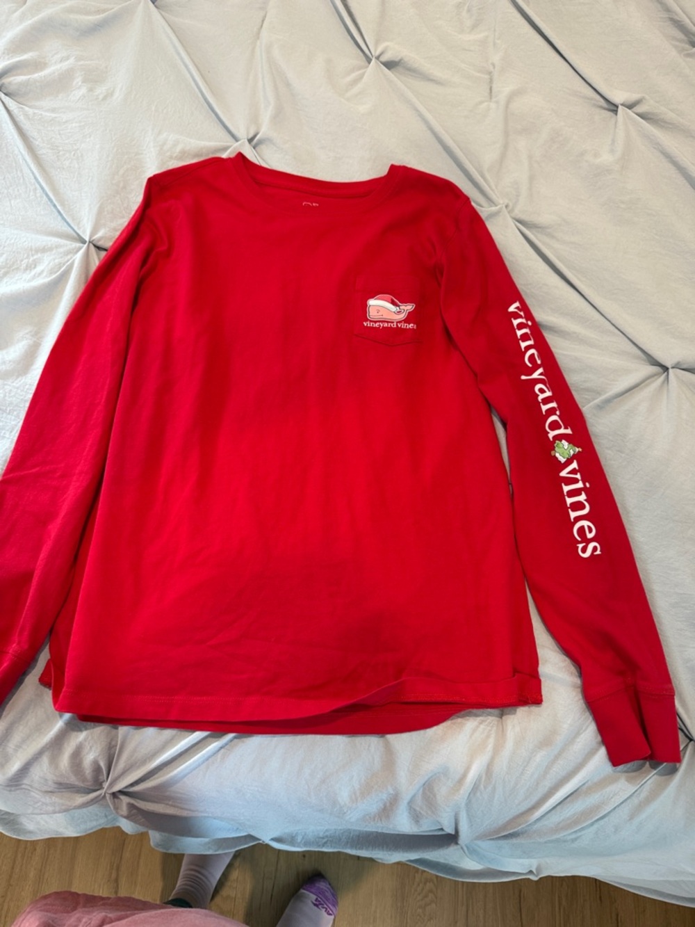 Vineyard Vines Red Long-Sleeve Pocket Tee with Whale and Sleeve Logo